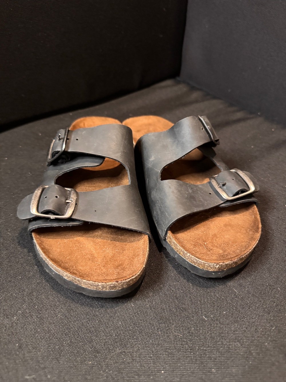Black Double Buckle  Slide Sandals